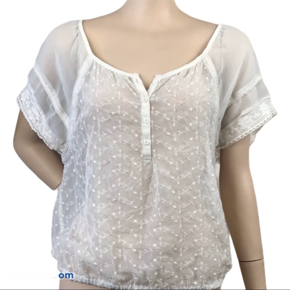 American Eagle Outfitters Ivory Eyelet Top